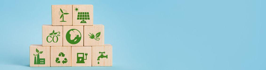 Pile of wooden bricks for net zero